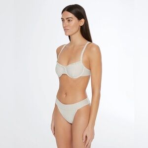 Onia bikini set: Marilyn top & Karina bottoms, tan and white NWT